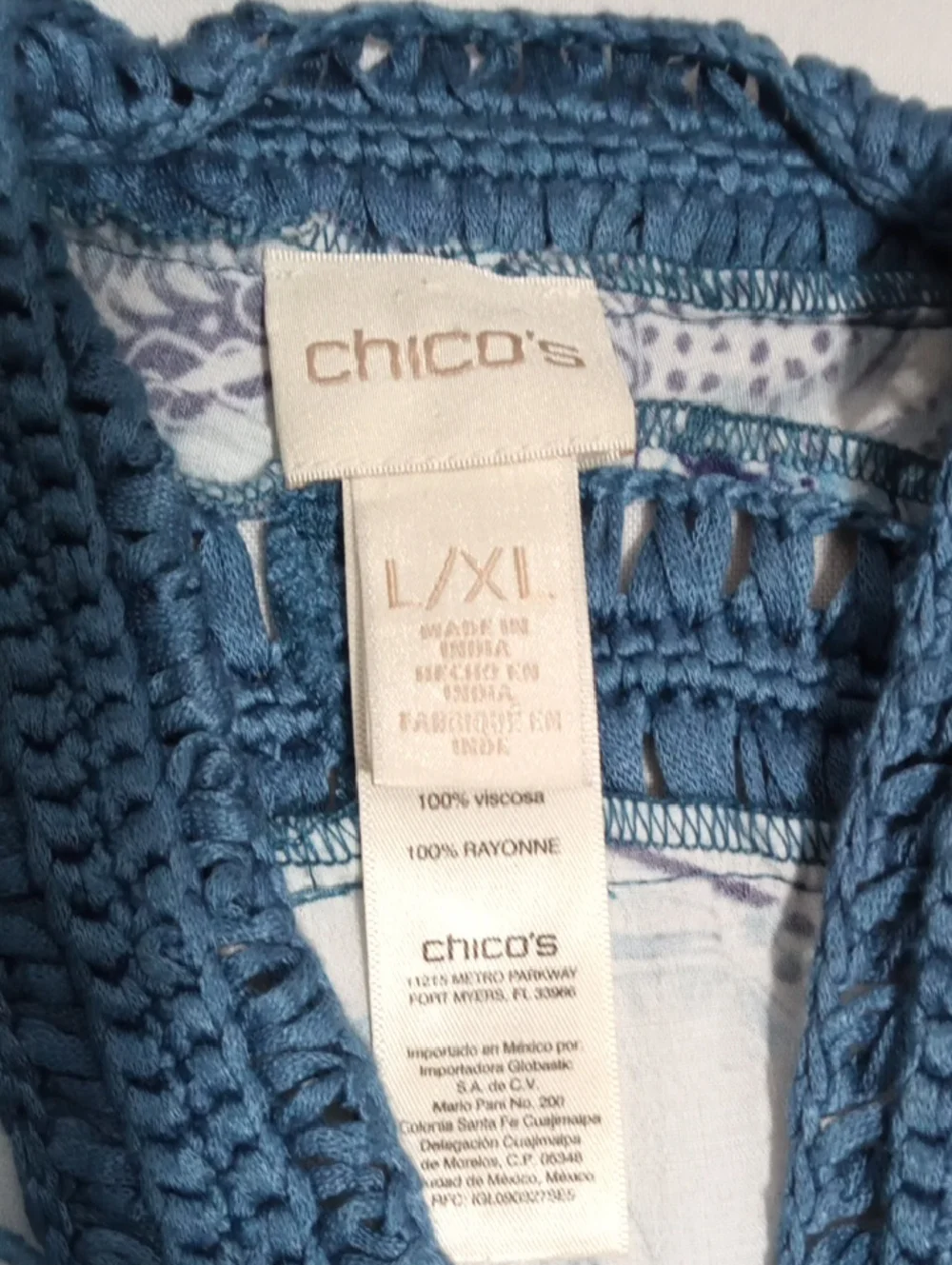 Chico’s Floral Braided Trim Open Front Shrug Cardigan Kimono Cover Up Sz L/XL